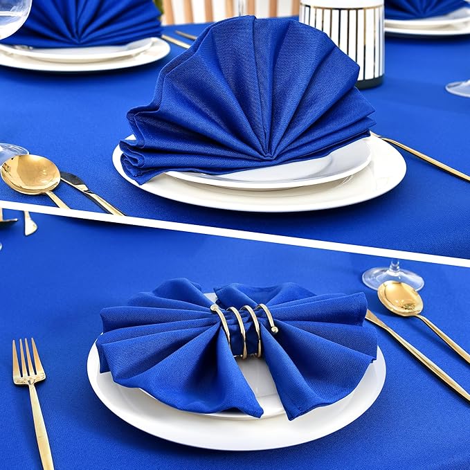 Wolkemer Set of 4 Royal Blue Cloth Napkins 17 x 17 Inches Solid Washable Polyester Dinner Napkins with Hemmed Edges for Dinners Parties Weddings Banquets Events Table Decoration