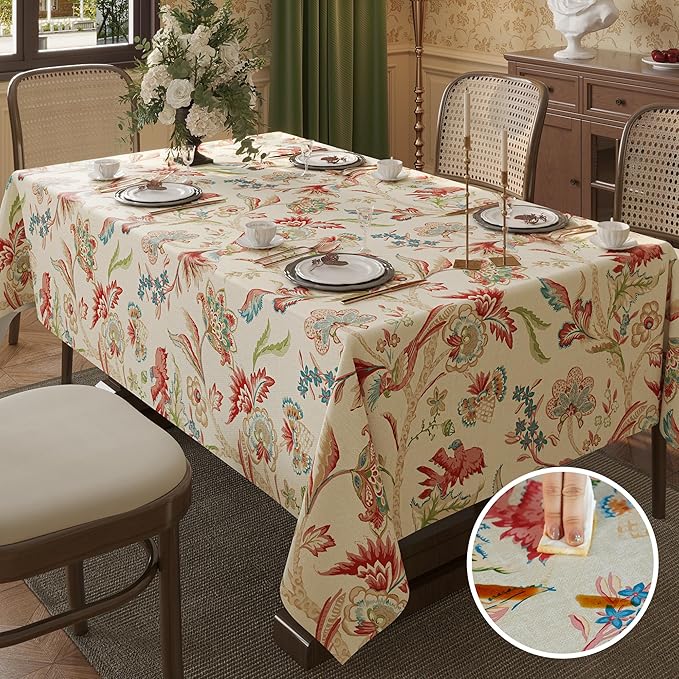 Rectangle Table Cloth,100% Waterproof Tablecloth Oil Proof Spill Proof Vinyl Table Cloth, Wipe Clean Plastic Table Cover for Dining, Camping, Indoor and Outdoor 54" x 84",Songbird