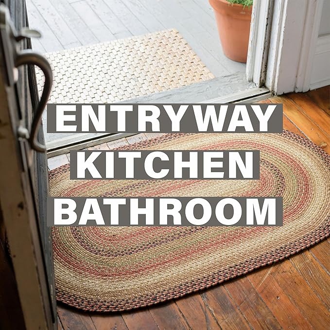 Homespice Gingerbread Braided Rug 20x30 - Jute Braided Kitchen Rugs for Country, Primitve Decor, Reversible, Pet-Friendly, Durable & Easy to Maintain