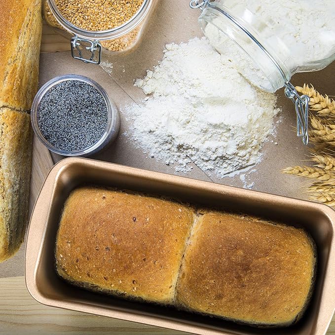 Patelai 4 Pack Small Loaf Pans for Baking Bread Non Stick Bread Pan Rectangle Baking Tray Toast Mold(Gold,9.3 x 3.7 Inch)
