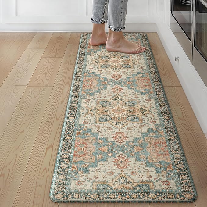 GENIMO Kitchen Mats for Floor, Washable Anti Fatigue Mat for Cushioned, 17.3"x59", Waterproof Kitchen Rugs, Non Slip Foam Comfort Standing Mat Rug for Home, Runner, Laundry, Lake Blue