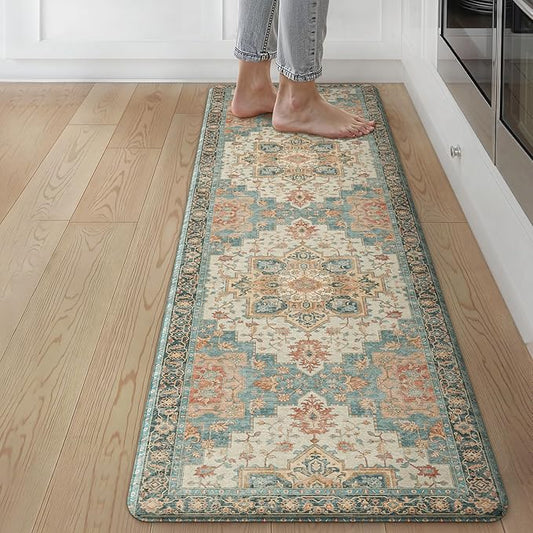GENIMO Kitchen Mats for Floor, Washable Anti Fatigue Mat for Cushioned, 17.3"x59", Waterproof Kitchen Rugs, Non Slip Foam Comfort Standing Mat Rug for Home, Runner, Laundry, Lake Blue