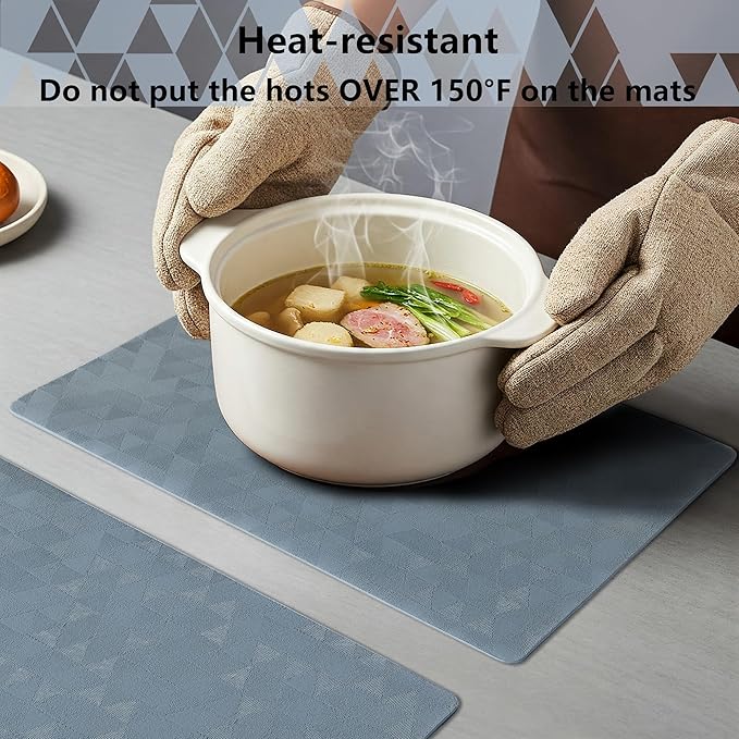 Jovono Faux Leather Placemats Set of 8, 17.8"x11.8", Waterproof & Oil-Proof Table Mats, Easy-Clean Washable Kitchen Place Mats for Dining Table, Fabric Texture, Light Blue Mat