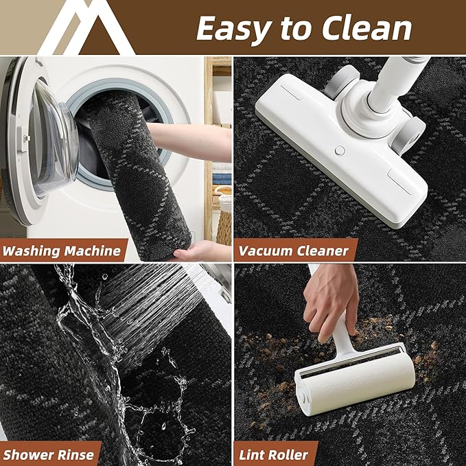COSY HOMEER Kitchen Rugs and Mats Sets 2PCS Non-Slip Soft Kitchen Mats for Floor Absorbent and Stain Resistant Kitchen Floor Mat Washable Plaid Rugs for Kitchen,20"x32"+20"x48",Dark Grey