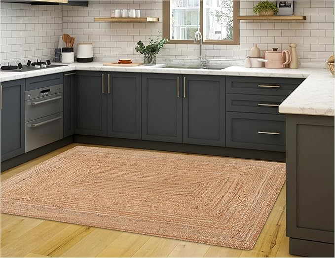 Savi Home Natural Jute Area Rug 4x6 FT – Handwoven Braided Farmhouse Rug, 72x48 Inch Handloom Entryway Rug, Rustic Doormat for Kitchen, Living Room, Pets & Indoor Decor