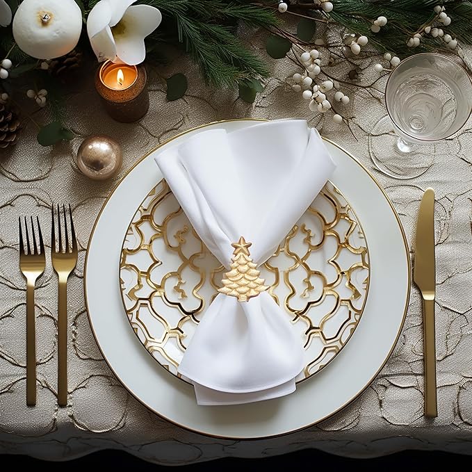 COTTON CRAFT Christmas Tree Napkin Rings - 8 Pack - Merry Xmas Hallelujah Holiday Dining Table Handmade Metal Napkin Holder - Joy Rejoice Festive Elegant Celebration Party Gift Tabletop Décor - Gold