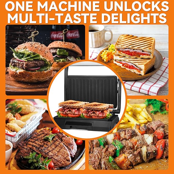 Baker's Friend 2 Slices of Mini Panini Press Electric Grill, Panini Grill Press Sandwich Maker Press, Sandwichera Electrical for Pancakes & Eggs, Oil Tray, Non Stick Surfaces, Stainless Steel