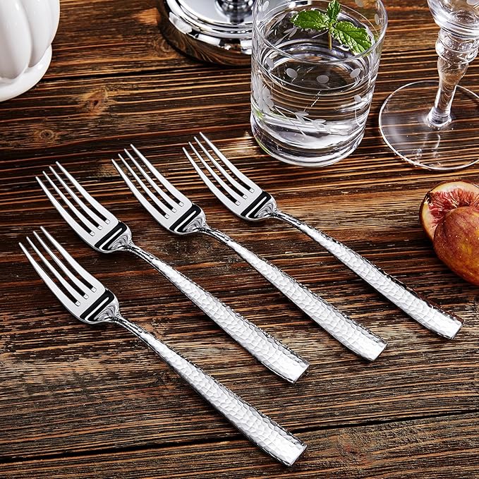 KEAWELL Premium 8-Piece Louis Hammered Fork Set, 18/10 Stainless Steel, Squared Edge with Smooth Rounded Edges for Enhanced Comfort, Dishwasher Safe (8, 8.3" Dinner Fork)