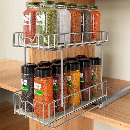 Simple Houseware 2-Tier Spice Rack Slide Out Wire Basket Drawer Organizer, Silver