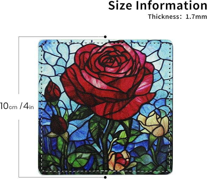 Marble Coasters Square Leather Drinks Coaster Set with Holder for Coffee Table Bar Home Decor 4 Inches Set of 6 (Rose, One Size)