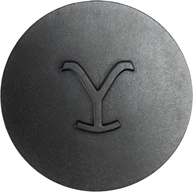 Lodge Pre-Seasoned Yellowstone Stamped Cast Iron Cookware - Power Y Design Sears into Protein - Power Y 8 Inch Grill Press