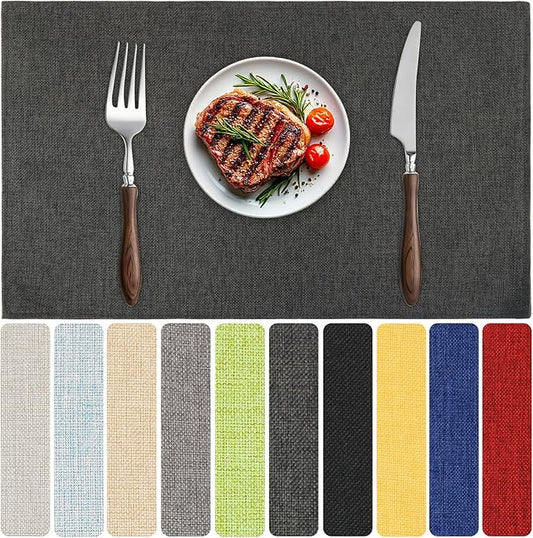 Blue Forest Placemats Set of 8,Dual-Layered Thickened Faux Linen Table Mats Heat Resistant Machine Washable Wrinkle Free Place Mats for Kitchen Dining Outdoor/Indoor (Dark Green)