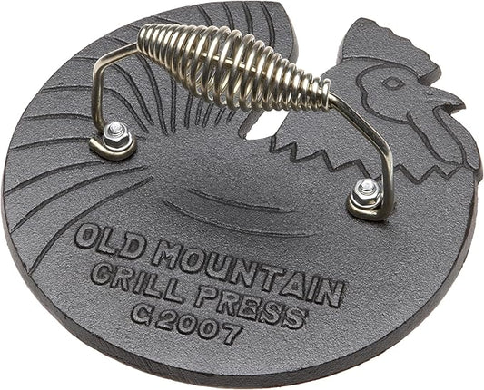 Old Mountain Pre Seasoned Rooster Shaped Bacon / Grill Press, 7 1/2 Inch Diameter