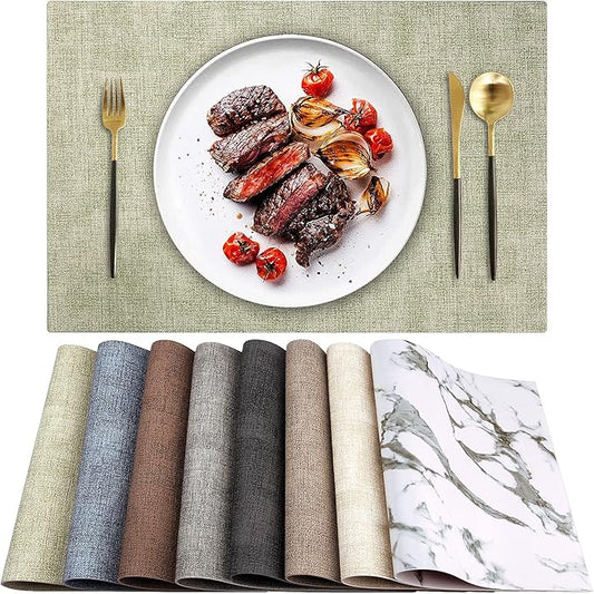 Leather Heat Resistant Placemats Set of 6 Waterproof Wipeable Washable PU Table Mats,Easy to Clean Anti-Slip Place Mats (Light Green, 6)