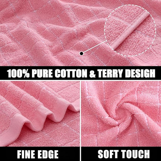 Mordimy 100% Cotton Terry Cloth Dish Cloths, Soft and Absorbent Checkered Dish Towels, Quick Drying Dish Rags for Washing Dishes, 6 Pack, 12 x 12 Inches, Pink