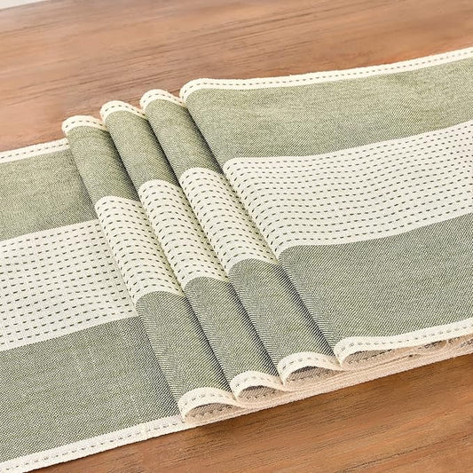 Wracra Linen Table Runner, Farmhouse Macrame Table Runners 90 Inches Long for Dining Table Decor, Wedding, Party and Dresser Decor (Sage Green,90")