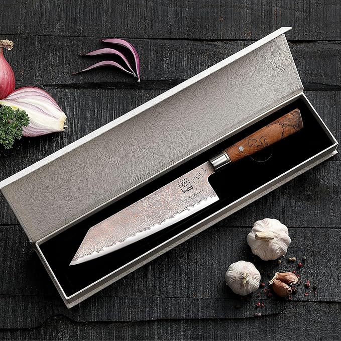 zayiko Limited Edition Copper Damascus Chef’s Knife – 8.3" Kiritsuke Blade | Damascus Steel with VG10 Core & Copper Texture | Maple Wood Handle | Professional Kitchen Knife in Gift Box