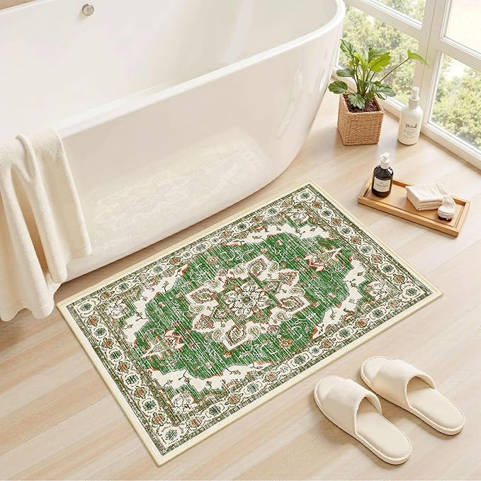 Tritard Non Slip Kitchen Rugs Sets of 3 Washable Kitchen Rug Boho Kitchen Mats for Floor Soft Kitchen Runner Rug Non Skid Kitchen Floor Carpet for Entryway Hallway Laundry Room, Green