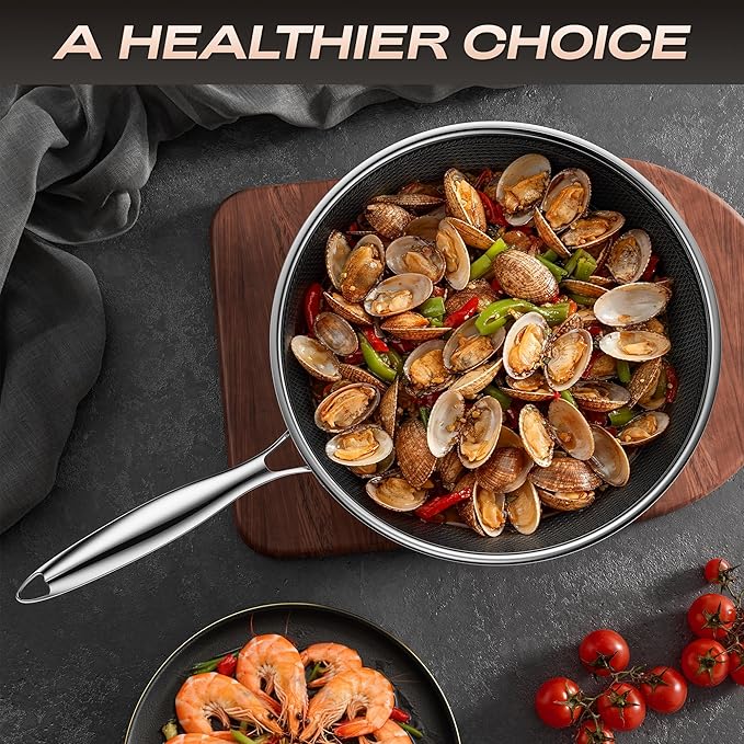 ZEROPAN Wok,Hybrid 12-Inch Wok with Lid,Nonstick Stainless Steel Woks & Stir-fry pans,Dishwasher-Friendly,PFAS PFOA PTFE Free, Oven-Safe Up to 600°F,Compatible with All Cooktops