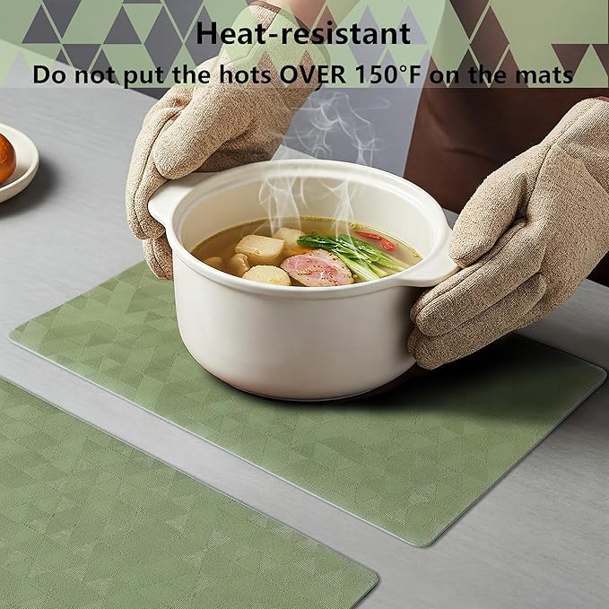 Jovono Faux Leather Placemats Set of 6, 17.8"x11.8", Waterproof & Oil-Proof Table Mats, Easy-Clean Washable Kitchen Place Mats for Dining Table, Fabric Texture, Sage Green Mat