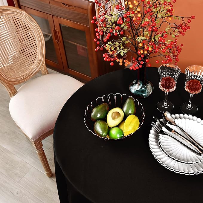 MEANMOY 2 Pack Black 210 GSM Water & Stain Resistant Round Tablecloth - Solid 60 Inch Circle Table Cloth Cover in Wrinkle Free Washable Wipe Clean Polyester for Wedding, Party, Banquet (2 Pcs)