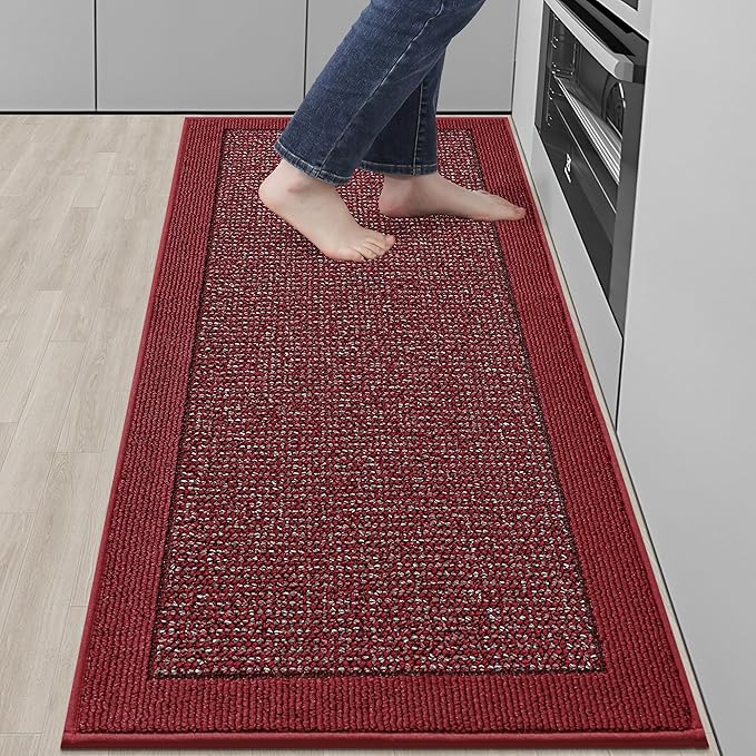 BEQHAUSE Kitchen Runner Rugs 24"x60", Kitchen Rugs Non-Slip Kitchen Mats for Floor, Absorbent and Stain Resistant Kitchen Mats, Machine Washable Rug for Kitchen, Hallway, Laundry & Sink, Red