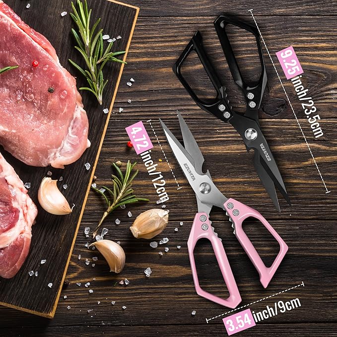2PC 5-in-1 Multifunctional Heavy-Duty Kitchen Scissors Set, All Purpose Kitchen Shears with Stainless Steel Blades, Dishwasher Safe Poultry Shears, Perfect for Meat, Fish, Turkey, Vegetables