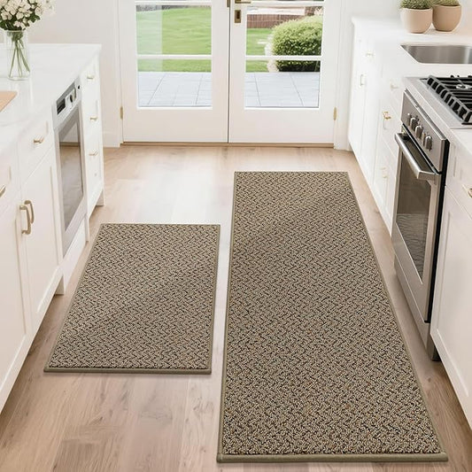 COSY HOMEER Kitchen Rugs Non Slip Washable 24"x36"+24"x60" Absorbent Kitchen Mats for Floor Stain Resistant Kitchen Runner Rug Sets of 2 Kitchen Floor Mats for Sink,Taupe