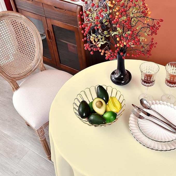 MEANMOY Ivory 210 GSM Water & Stain Resistant Round Tablecloth for Circle Table - Solid 70 Inch Table Cloth Cover in Wrinkle Free Durable Washable Polyester Fabric for Wedding, Party, Banquet