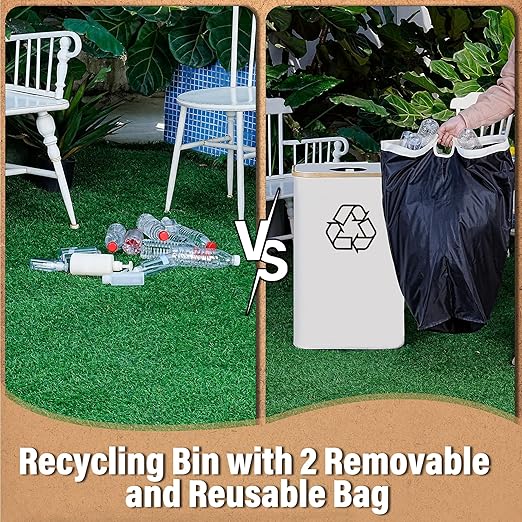 efluky Recycling Bin 100L, 26 Gallon Recycle Bins for Kitchen Indoor Outdoor Home with 2 Removeable and Reusable Inner Bag, Tall Recycle bin for Bottle Can Plastice Stickers (Beige)