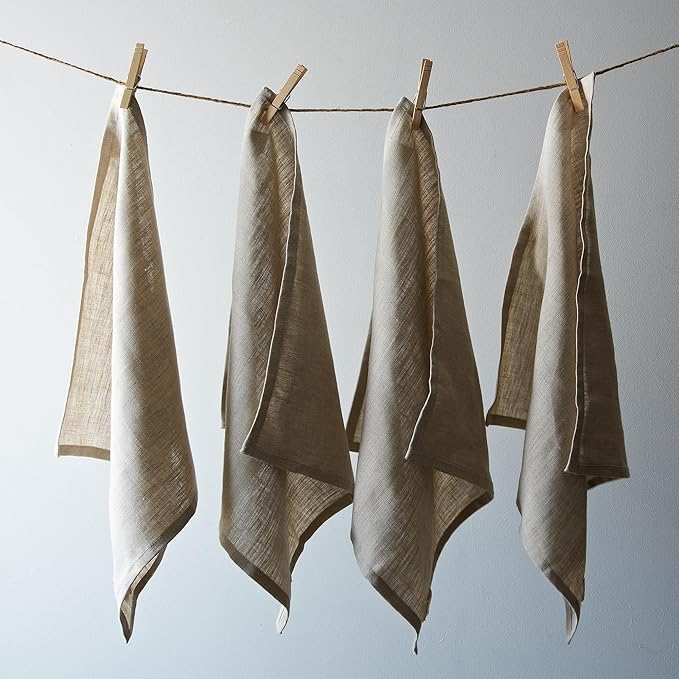 Marc Oliver Linen Cloth Napkins Natural, 20" x 20" Handsewn Hem. Stonewashed, Unbleached, Undyed. Washable, Reusable, Eco-Friendly Pure Flax Linen Napkin Set of 4 for Farmhouse, Dinner Table, Kitchen