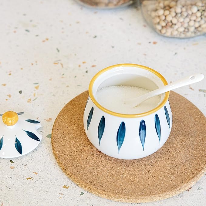 Ceramic Sugar Bowl with Lid and Spoon – 12 oz Sugar Container for Kitchen Counter, Coffee Bar and Home, Farmhouse Sugar Jar for Coffee, Tea, and Baking, Sugar Pot Dishwasher Safe