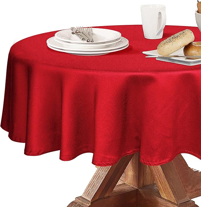 Obstal 210 GSM Round Red Tablecloth - Oil-Proof Spill-Proof Waterproof Table Cloth, Christmas Decorations Fabric Table Cover Protector for Holiday Party (Rio Red, 90 Inch Diameter)