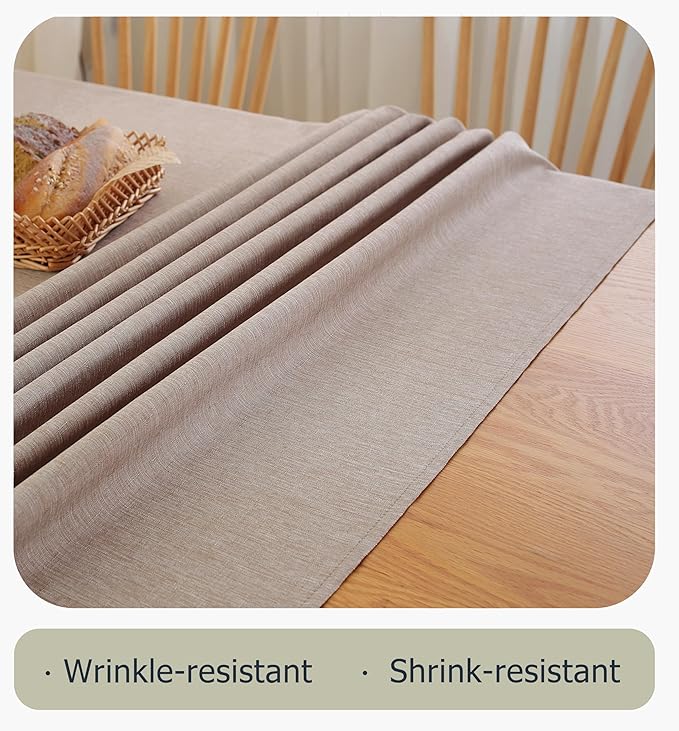 Alsoo Rectangle Tablecloth 60×120 Inch Linen Waterproof Stain Resistant Table Cloths Wrinkle Free Wipeable Table Cover for Dining/Party/Buffet/Wedding/Kitchen, Anti-Shrink Washable, Light Brown