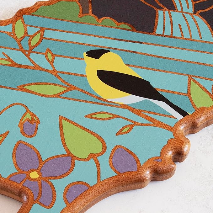 Totally Bamboo New Jersey State Shaped Cutting Board and Charcuterie Serving Platter with Artwork by Summer Stokes, Includes Hang Tie for Wall Display