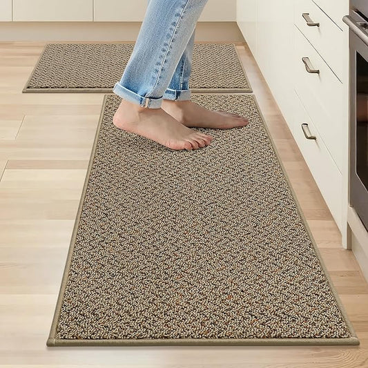 COSY HOMEER Kitchen Rugs and Mats 2PCS Non Slip Kitchen Mats for Floor Washable Stain Resistant Kitchen Runner Rug Sets Absorbent Kitchen Floor Mat 20"x32"+20"x48",Taupe