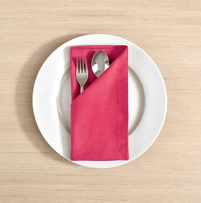 Cloth Napkins Dinner Washable Set of 4 in Cotton Linen Fabric Premium Quality, Mitered Corners for Reusable Every Day Use Pre Shrunk and Good Absorbency Christmas Cloth Napkins (Pack of 4, Fuchsia)