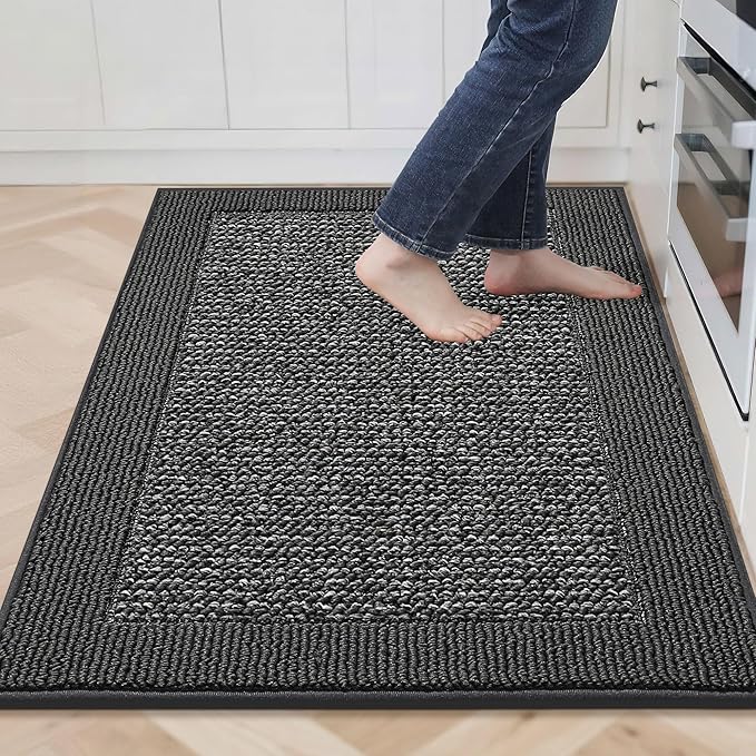 BEQHAUSE Kitchen Rugs 32"x48", Kitchen Runner Rug Non-Slip Kitchen Mats for Floor, Absorbent and Stain Resistant Kitchen Mats, Machine Washable Rugs for Kitchen, Hallway, Laundry & Sink, Charcoal