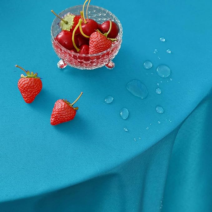 MEANMOY Teal 210 GSM Water & Stain Resistant Round Tablecloth for Circle Table - Solid 70 Inch Turquoise Table Cloth Cover in Wrinkle Free Durable Washable Polyester Fabric for Wedding, Party, Banquet