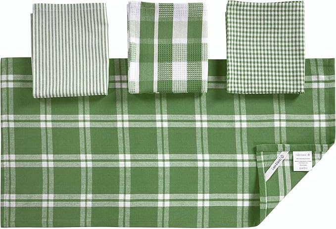 LANE LINEN 100% Cotton Kitchen Dish Cloths, Ultra Soft Absorbent Quick Drying Dish Towels, Multiweave Wash Cloths Dish Towel Sets, 13x28 Inches, 4 Pack - Olive
