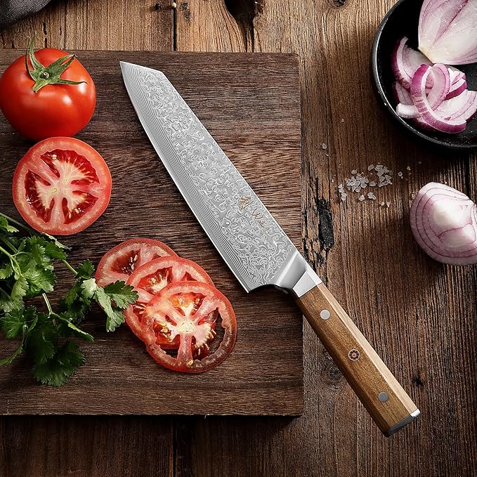 Wakoli Oribu Kiritsuke Chef's Knife – Full Tang Kitchen Knife | 8-Inch Blade Made of 67-Layer Damascus Steel with AUS-10 Core | Ergonomic Olive Wood Handle | Professional & Durable