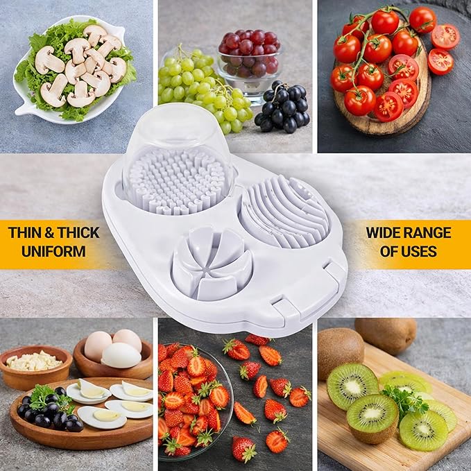 3 in 1 Egg Slicer for Hard Boiled Eggs – 3 Slice Modes Egg Cutter, Heavy Duty, Stainless Steel Dicer – Kitchen Chopper Tool for Strawberry, Mushroom, Grape, Cherry Tomato