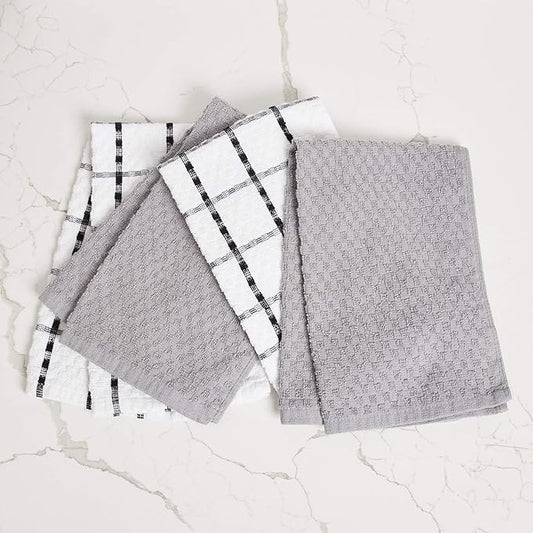 Kitchen Towels - Dish Towels and Dish Cloths - Hand Towel and Dishcloths Sets - 100% Soft Ring Spun Combed Cotton - Great for Cooking in Kitchen or Household Cleaning - Size 15" x 25" (Grey, 24)