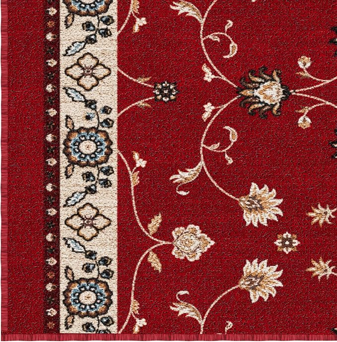 Ottomanson 2-Piece Kitchen Rug Set - Non Slip Runner & Washable Mat - 1'11" x 4' + 1'11"' x 5' - Durable, Stain Resistant for Entryway, Bedroom and Bathroom, Mahal Red