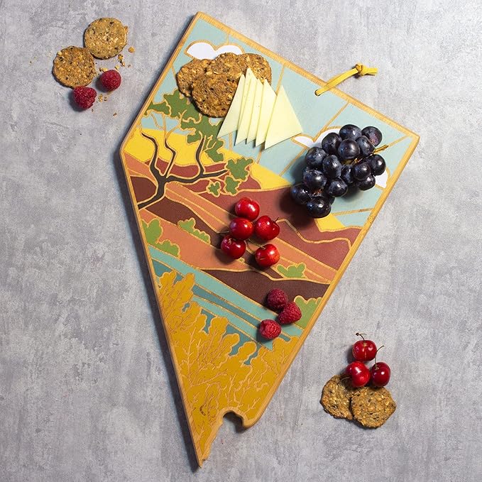 Totally Bamboo Nevada State Shaped Cutting Board and Charcuterie Serving Platter with Artwork by Summer Stokes, Includes Hang Tie for Wall Display Varies