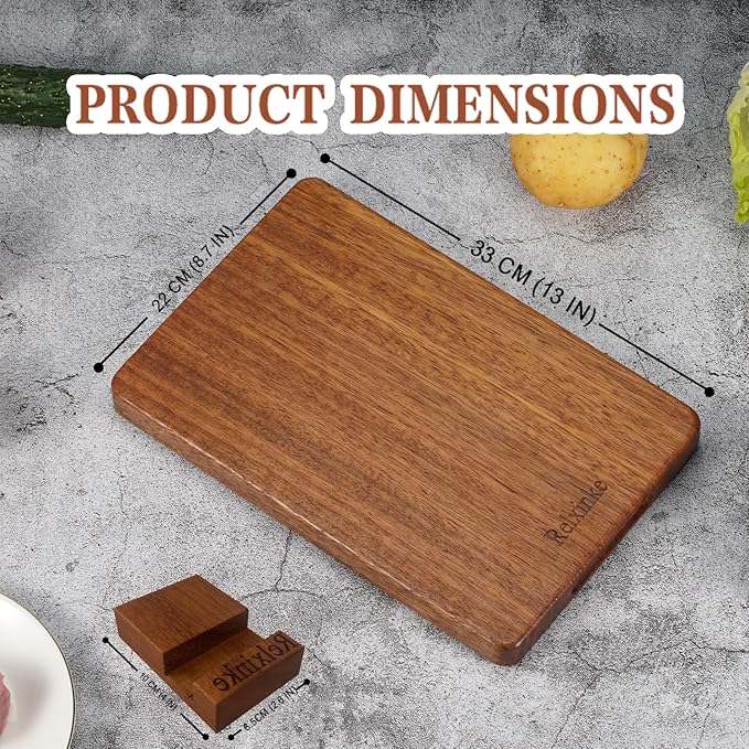 Relxinke Solid Teak Wood Cutting Board One Piece Non Glued Thick Crack Resistant Wooden Chopping Board with DeepJuice Grooves Built in Handles for Kitchen Meat Vegetables Chese 15 X 10.5 Inch