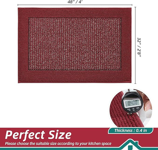 BEQHAUSE Kitchen Rugs 32"x48", Kitchen Runner Rug Non-Slip Kitchen Mats for Floor, Absorbent and Stain Resistant Kitchen Mats, Machine Washable Rugs for Kitchen, Hallway, Laundry & Sink, Red