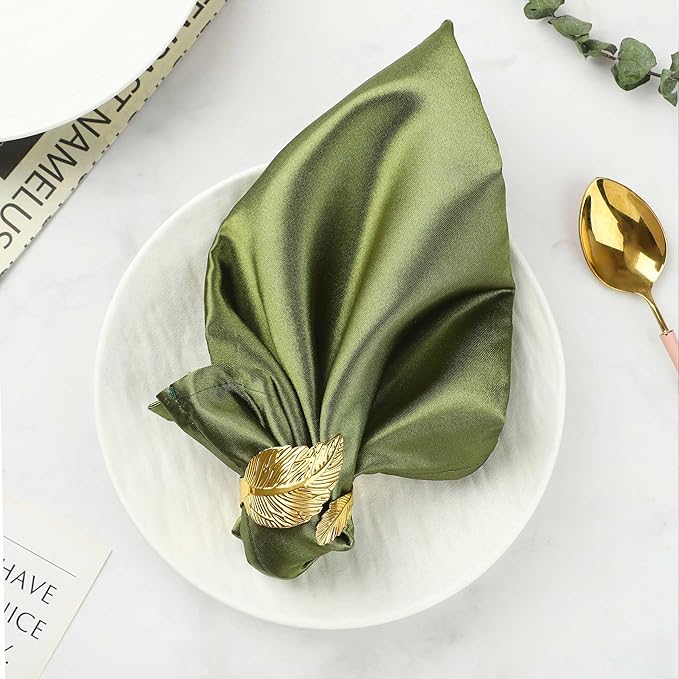 Napkin Rings Set of 24, Shiny Gold Napkin Rings, Smooth, Easy Care, Solid Metal Laurel Leaf Shaped Elegant Table Decor, Stylish Napkin Ring Bulk for Holidays Wedding, Party, New Homes Gift