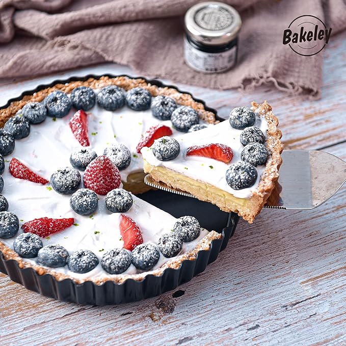 Bakeley 8-Inch Non-Stick Round Tart Pan with Removable Loose Bottom, Quiche Pan for Oven Baking (Black)