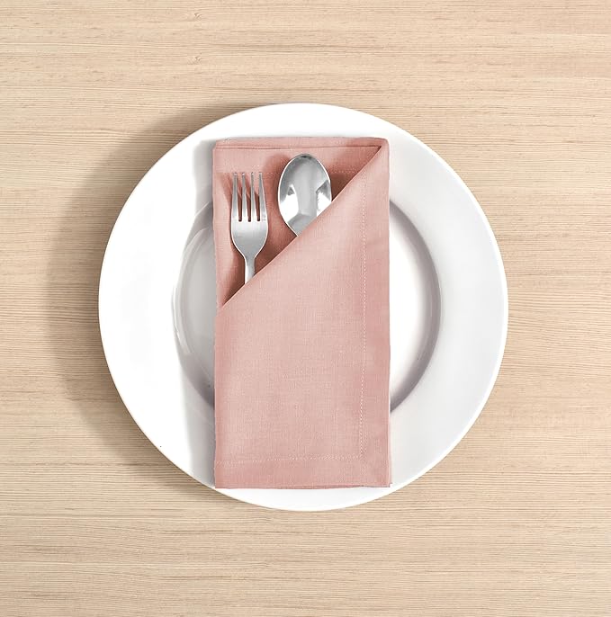 FINGERCRAFT Dinner Cloth Napkins, Cotton Linen Blend Mitered Corner Napkins Cloth 12 Pack Natural Premium Quality for Every Day Use, Parties, Easter, Thanksgiving, Weddings, 18x18 inch Shell Peach